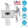 Multifunctional Wall Mount Toothbrush Holder Rack Organizer Automatic Toothpaste Dispenser Squeezer with Magnetic Cups 5 Toothbrush Slots Hair Dryer H