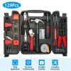 129Pcs Household Hand Tool Set Pro Hand Repair Maintenance Tool Kit w/ Hammer Wrench Set Screwdriver Set Pliers Tool Box