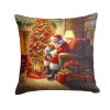 Yorkshire Terrier Yorkie and Santa Claus Throw Pillow Machine Washable, Indoor Outdoor Decorative Pillow for Couch, Bed or Patio, 14Hx14W