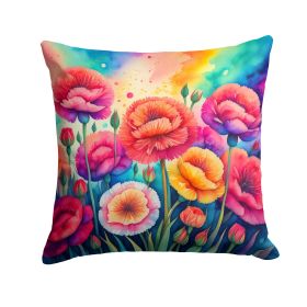Colorful Carnations Throw Pillow Machine Washable, Indoor Outdoor Decorative Pillow for Couch, Bed or Patio, 14Hx14W