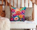 Colorful Carnations Throw Pillow Machine Washable, Indoor Outdoor Decorative Pillow for Couch, Bed or Patio, 14Hx14W