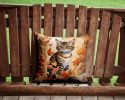 Owyhee Bob Cat in Fall Leaves Throw Pillow Machine Washable, Indoor Outdoor Decorative Pillow for Couch, Bed or Patio, 14Hx14W