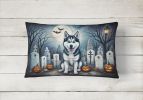 Spooky Halloween Throw Pillow Throw Pillow for Indoor Couch Bed Outdoor Patio Washable, Siberian Husky 2055,12Hx16W