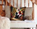Newfoundland and Santa Claus Throw Pillow Machine Washable, Indoor Outdoor Decorative Pillow for Couch, Bed or Patio, 14Hx14W