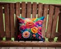 Colorful Carnations Throw Pillow Machine Washable, Indoor Outdoor Decorative Pillow for Couch, Bed or Patio, 14Hx14W