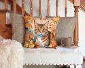 Aegean Cat in Fall Leaves Throw Pillow Machine Washable, Indoor Outdoor Decorative Pillow for Couch, Bed or Patio, 14Hx14W