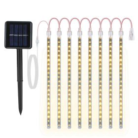 Solar Powered Meteor Shower String Lights 9.84FT Falling Raindrop Tube Lamp Water Resistant Decorative Lights For Tree Home Garden Parties (Option: WarmWhite)