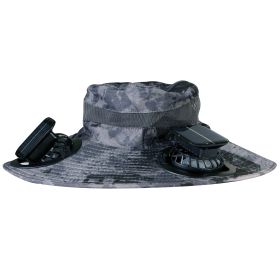 Outdoor Wide Brim Sun Hat With 2 Rechargeable Fans Solar Powered 3 Wind Speeds UPF50+ Breathable Waterproof Nylon Mesh Outdoor Hat For Hiking Camping (Option: DarkGreyInk)
