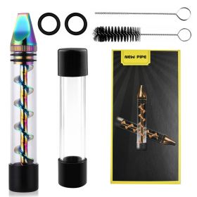Glass Blunt Pipe Twisty 7-in-1 Grinder Blunt Kit w/ Smoking Metal Tip Cleaning Brush (Option: Rainbow)