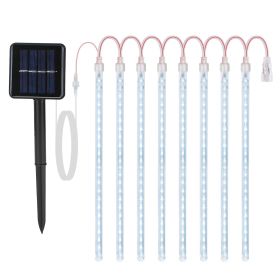 Solar Powered Meteor Shower String Lights 9.84FT Falling Raindrop Tube Lamp Water Resistant Decorative Lights For Tree Home Garden Parties (Option: ColdWhite)