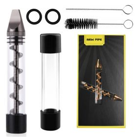 Glass Blunt Pipe Twisty 7-in-1 Grinder Blunt Kit w/ Smoking Metal Tip Cleaning Brush (Option: Gunmetal)