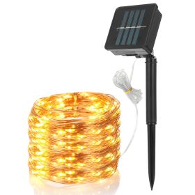 100 LEDs Solar String Lights Outdoor IP65 Waterproof Copper Wire String Lights Solar LED Fairy Lamps Wedding Party Festival (Option: Warm)