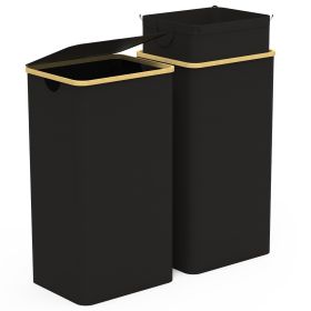 2Pcs Collapsible Laundry Hamper with Lid Handle 100L/26.4Gal Capacity Vertical Laundry Basket Foldable Bamboo Basket Dirty Clothes Organizer with Inne (Option: Black)