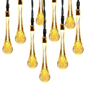 Outdoor Solar String Lights 21 Feet 30 LEDs Water Drop Solar Powered Lights Waterproof Solar Fairy Lights Decorative Solar Powered Lights for Home Pat (Option: Warm)