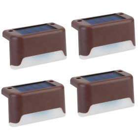 4Pcs Solar Powered LED Step Lights Outdoor IP55 Waterproof Dusk To Dawn Sensor Fence Lamps For Stairs Yard Railing (Option: Brown_White)