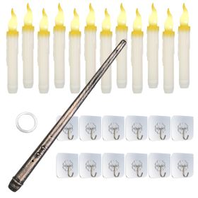 12Pcs Flameless Floating Candles LED Magic Hanging Candle Light Battery Operated Flickering Warm Light Window Candle With Magic Wand Remote for Hallow (Option: Warm)