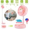 Portable Folding Desk Table Fan Quiet USB Rechargeable Telescopic Standing Floor Fan w/ 4 Speeds Adjustable Height 180° Tilting Angle For Office Home