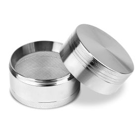 Magnetic Herb Spice Tobacco Grinder 2-inch 4-Piece Zinc Alloy Crusher Kitchen Mill with Pollen Scraper (Option: Silver)