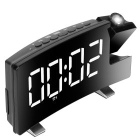 Projection Alarm Clock with Radio Function 7.7In Curved-Screen LED Digital Alarm Clock w/ Dual Alarms 4 Dimmer 12/24 Hour USB Charging Port 180° Rotat (Option: WhitePro)