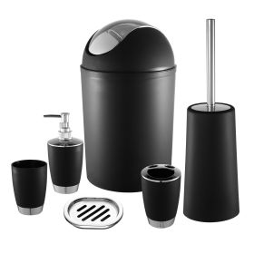 Bathroom Accessories Set 6 Pcs Bathroom Set Ensemble Complete Soap Dispenser Toothbrush Holder Tumbler Soap Dish Toilet Cleaning Brush Trash Can (Option: Black)