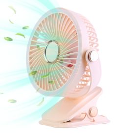 Portable Quiet Clip On Fan With 5 Speeds 3 Brightness 720° Fully Adjustable Angle Type-C Rechargeable Clip Desk Wall Mounted Fan For Camping Office Ho (Option: Pink)