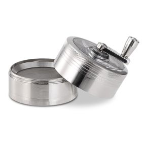 Herb Spice Tobacco Grinder 2.5-inch 4-Piece Zinc Alloy Hand Crank Crusher Kitchen Mill with Pollen Scraper (Option: Silver)