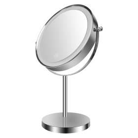 8-inch Makeup Mirror with Lights, Double Sided 1X/10X Magnifying Mirror, 3 Color Lighting Dimmable Vanity Mirror with 360° Swivel (Color: Chrome)