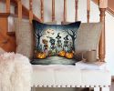 Calacas Skeletons Spooky Halloween Throw Pillow Machine Washable, Indoor Outdoor Decorative Pillow for Couch, Bed or Patio, 14Hx14W