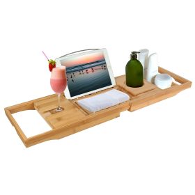 Bathtub Caddy Tray Crafted Bamboo Bath Tray Table Extendable Reading Rack Tablet Phone Holder Wine Glass Holder Shelf Desk Bathroom Spa (Option: Bamboo Tray)