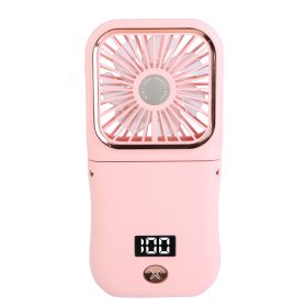 5 In 1 Folding Mini Fan Hands-free Rechargeable Neck Fan Handheld Fan with 3 Speeds Power Bank Phone Holder Neck Strap for Home Office Travel Dormitor (Option: Pink)